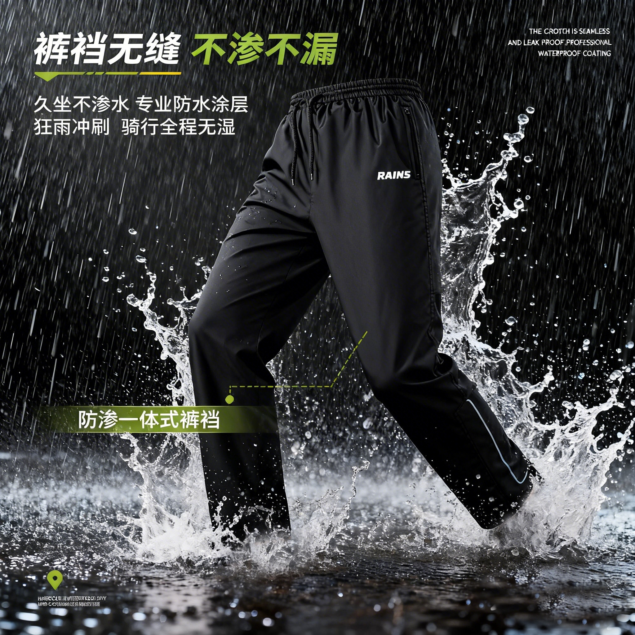 雨裤男下半身防暴雨女外卖骑行防雨双层耐磨透气户外分体单条裤子