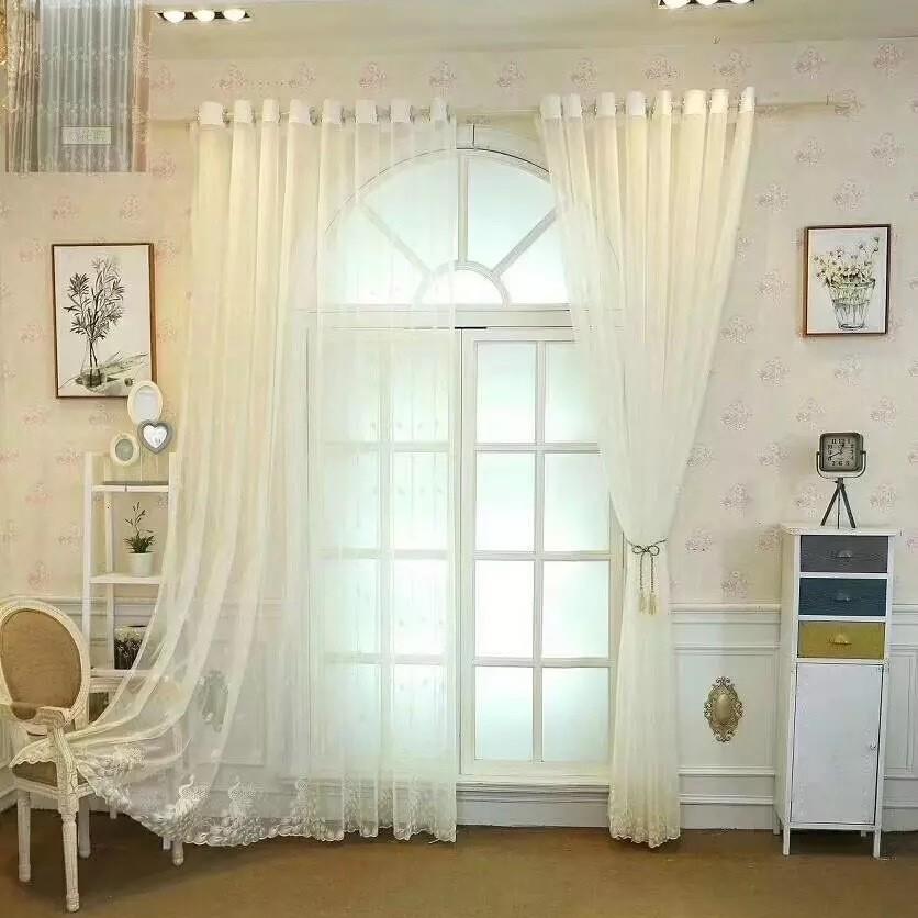 新款直销直销 INS爆款孔雀绣花窗帘窗纱 白纱半遮光帘 客厅飘窗可