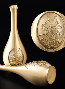 新款直销黄铜现代喜上眉梢雕花瓶客厅桌面摆件中国风插花瓶家居装