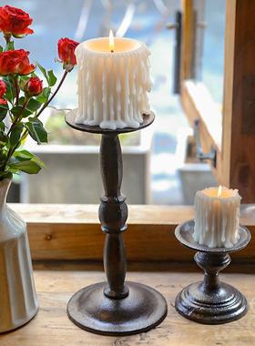 新款直销美式乡村复古黑色铸铁烛台摆件家居客厅餐厅餐桌氛围感浪