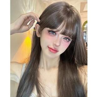 新款直销程铭假发女长发冷棕色学生圆脸甜美网红JK日常自然长直发