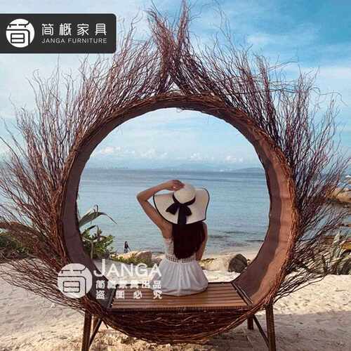 新款直销巴厘岛网红鸟巢秋千景区打卡婚纱拍摄道具创意圆形床户外