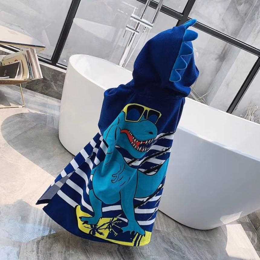 新款直销新款儿童可穿浴巾浴袍卡通动物宝宝洗澡浴巾沙滩巾披风斗