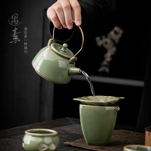 直销青瓷功夫茶具套装 新款 家用陶瓷提梁壶茶杯公道杯客厅整套会客