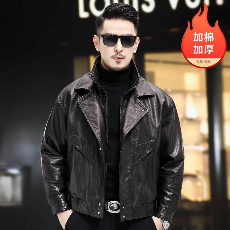 海宁男士皮衣外套立翻领机车修身短款绵羊真皮夹克2025秋冬季新款