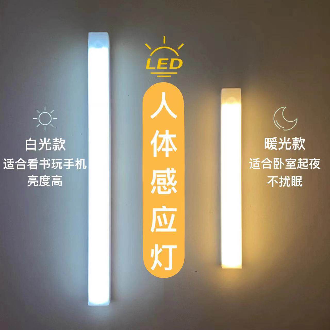 人体感应长条磁吸充电便携小夜灯