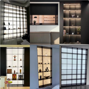 不锈钢酒柜亚克力发光背板金属吧台展柜餐边装饰柜书房置物实心柜