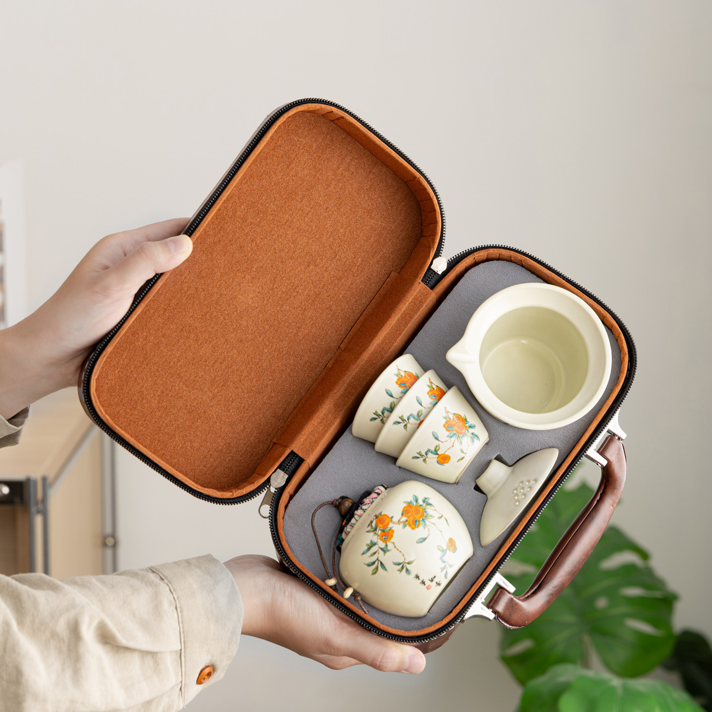 汝窑便携旅行茶具套装户外露营公司员工送老师商务活动定制logo