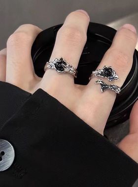 欧美新款暗黑风荆棘戒指男女小众设计肌理感情侣指环感开口戒潮