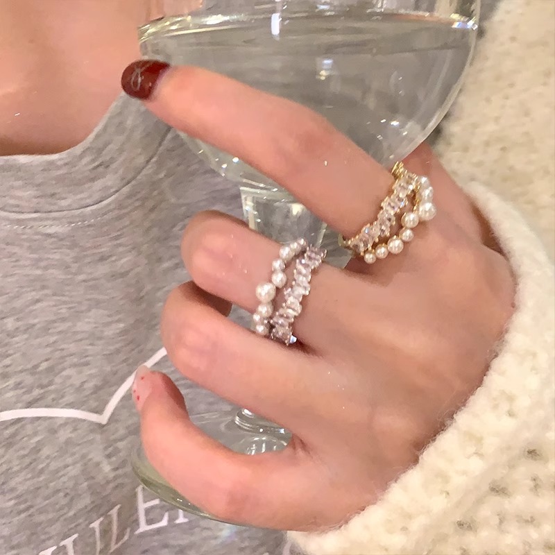 星河璀璨~满天星珍珠双层开口戒轻奢小众戒指时尚指环食指戒