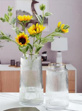 新款直销轻奢复古竖条纹玻璃 描金插花花器客厅台面装饰摆设花瓶
