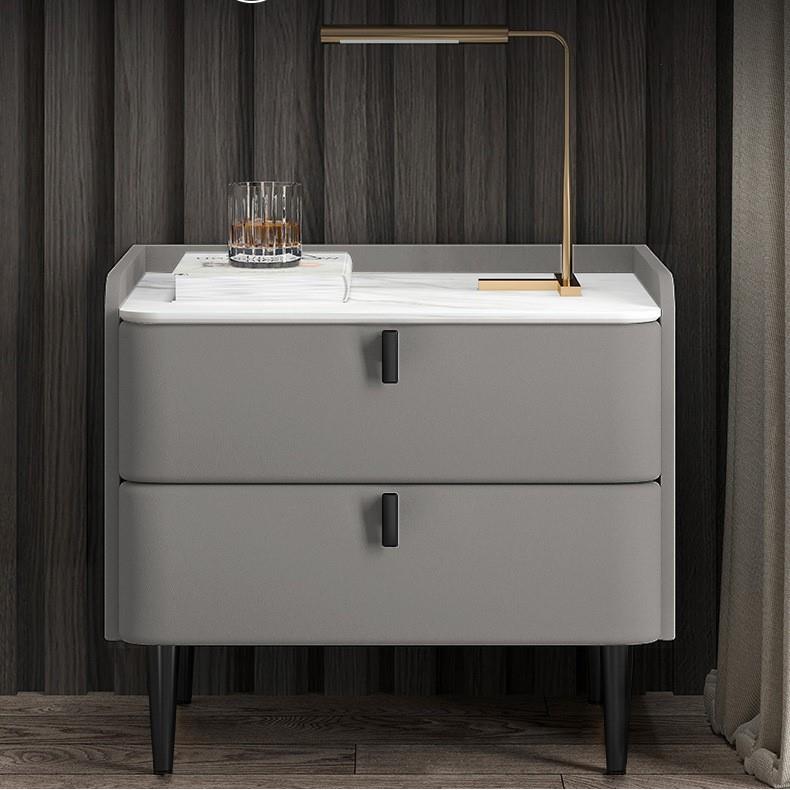 新款直销意式轻奢床头柜实木简约现代家用卧室网红迷你岩板储物收