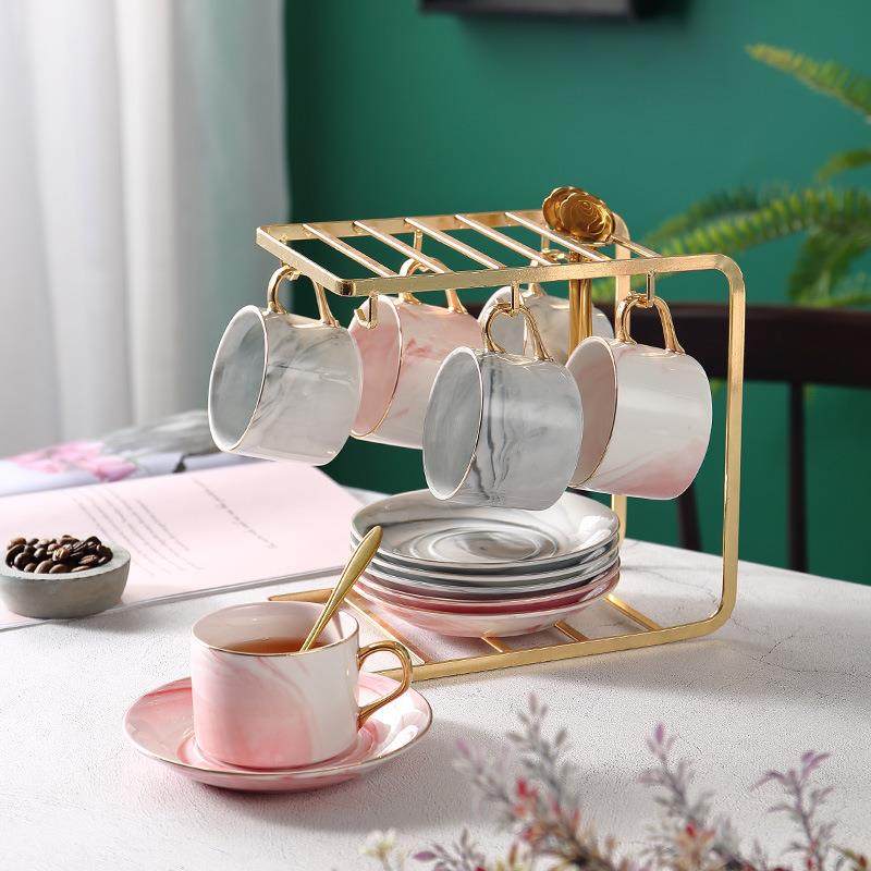 新款直销陶瓷大理石纹粉色咖啡杯碟套装下午茶茶杯欧式茶具创意杯,餐饮具,咖啡杯,淘宝优惠券,粉丝福利购,淘宝优惠卷