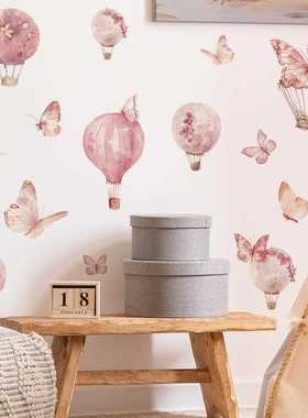 新款直销梵汐fun-c23粉红色热气球蝴蝶儿童房家居背景美化墙贴纸