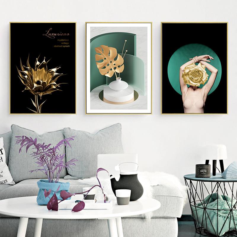 新款直销魔法森林 现代人物装饰画创意挂画客厅绿色金色壁画轻奢