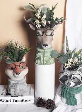 新款直销树脂庭院花园动物花盆花瓶摆件园林家居装饰品猫头鹰鹿桌