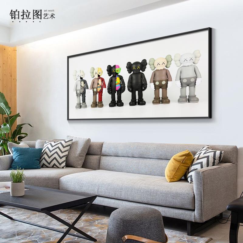 新款直销kaws挂画暴力熊潮流芝麻街客厅沙发背景墙装饰画横版壁画