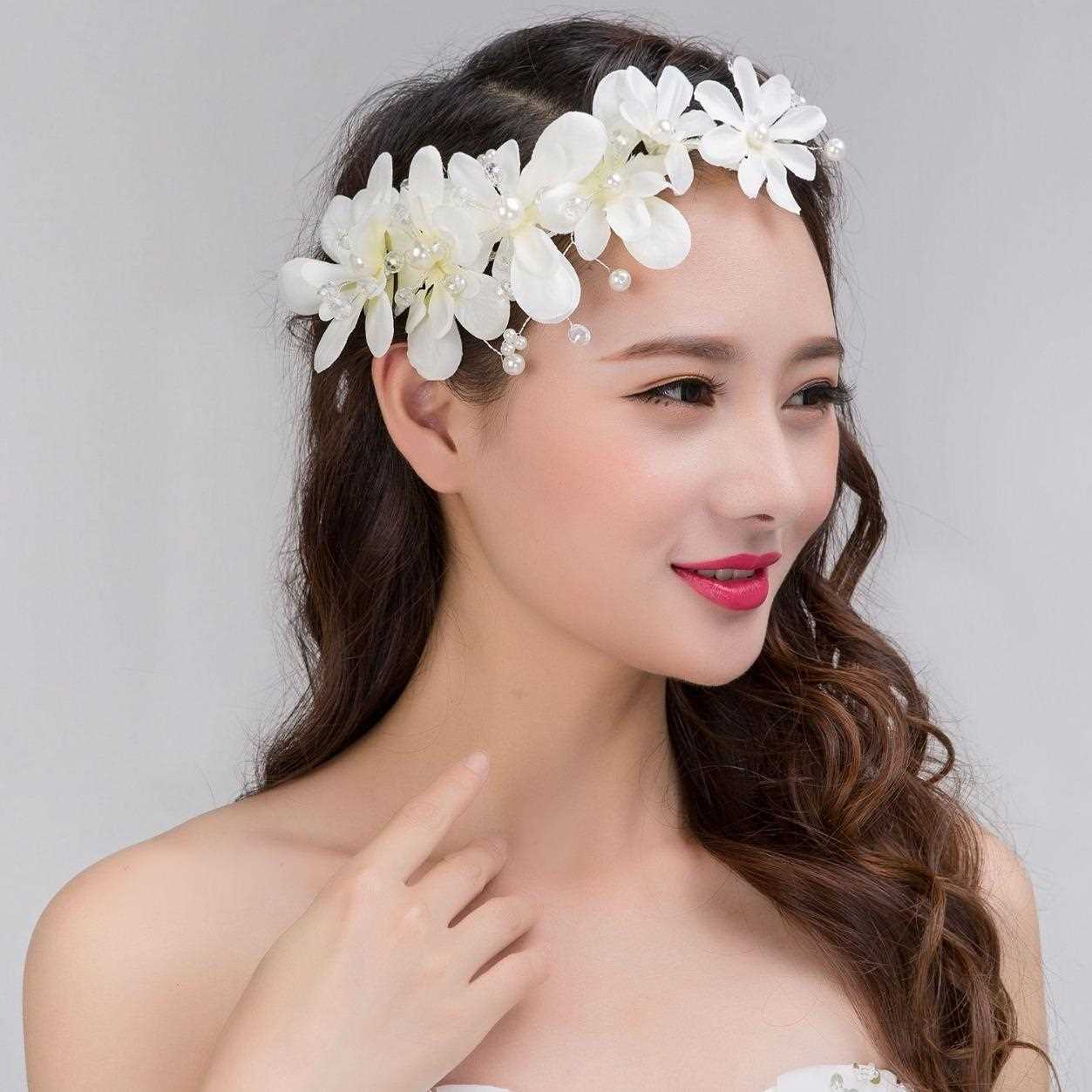 新款直销韩版珍珠新娘头饰白色 红色水钻蕾丝头饰 新娘手工头饰