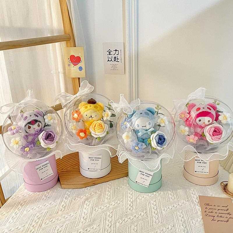 新款直销卡通永生花玩偶抱抱桶七夕毕业季送女朋友礼物手提袋生日