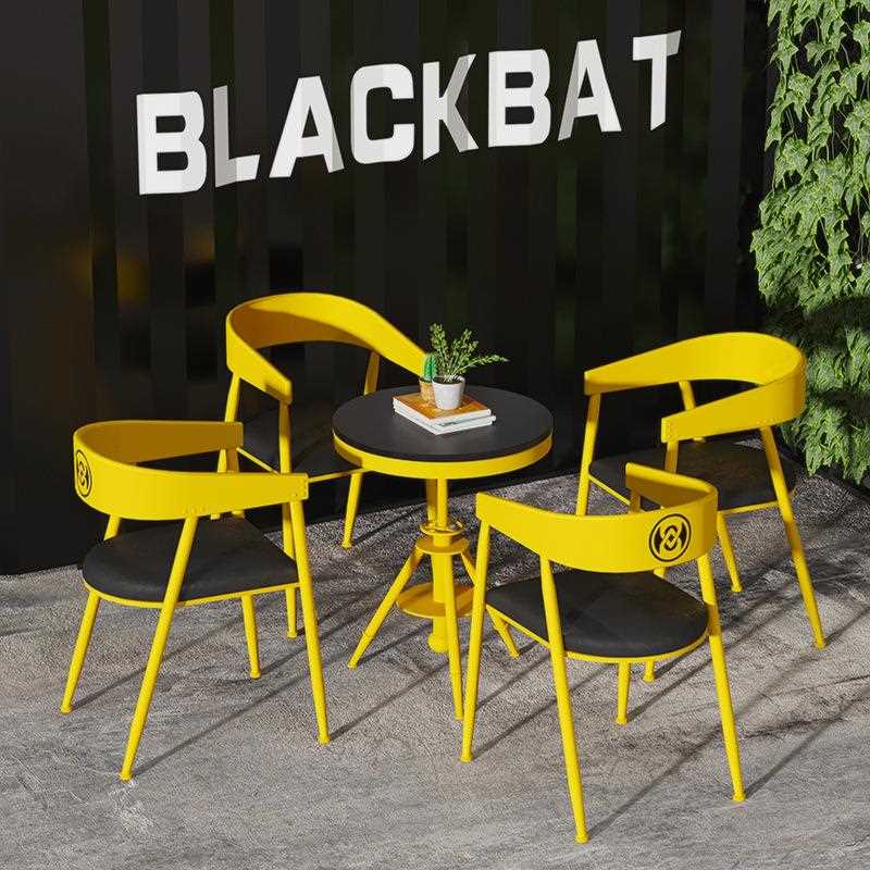 新款直销铁艺实木桌椅组合奶茶店工业风甜品汉堡小吃店咖啡厅网红