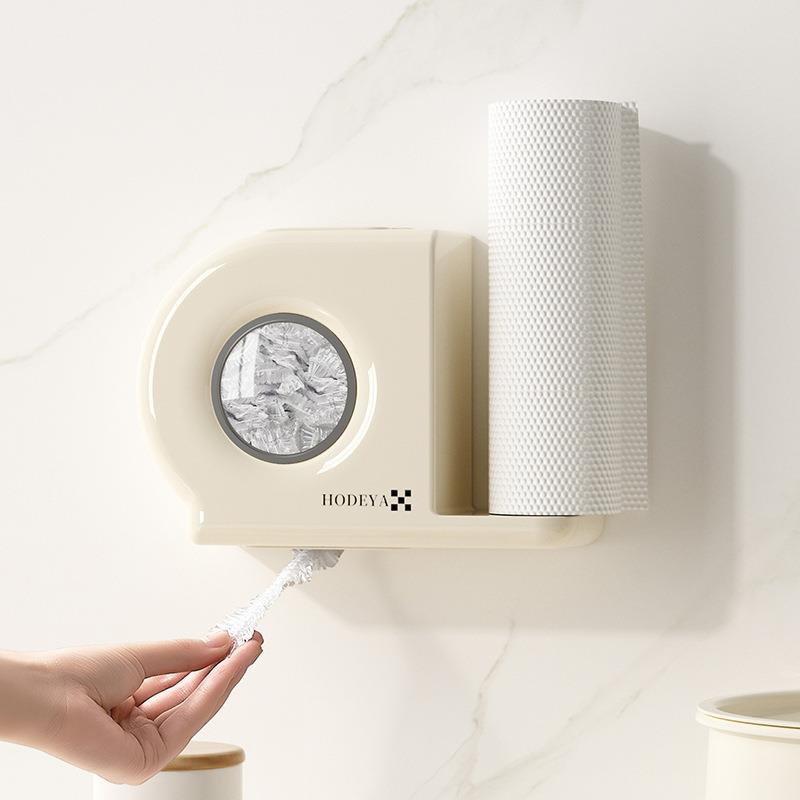 新款直销厨房壁挂保鲜膜收纳盒免打孔保鲜袋懒人抹布二合一收纳整