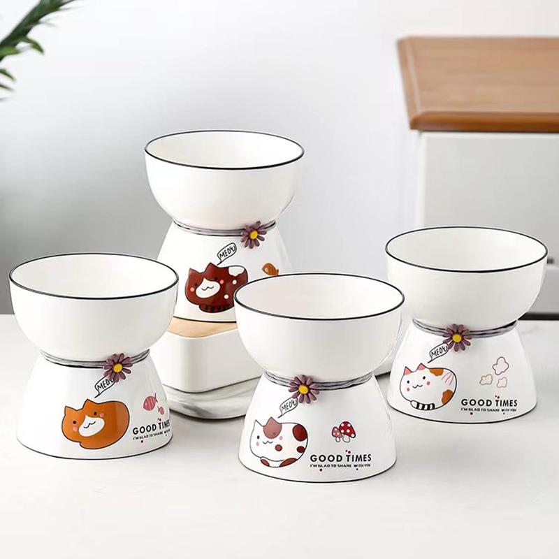 新款直销陶瓷猫碗宠物碗狗饭碗猫盆护颈椎斜口饭盆单碗高脚碗猫咪