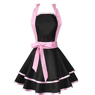 直销新款跨境制服呢围裙简约复古双层裙摆厨房烘焙餐厅花艺工作服