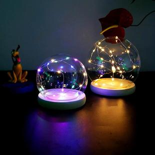 新款直销手办玻璃罩火树银花彩光灯串永生花模型展示盒桌面LED玻