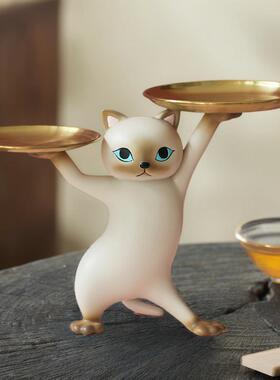 新款直销摆件家居树脂玄关钥匙收纳收纳猫咪玄关礼物桌面托盘摆件