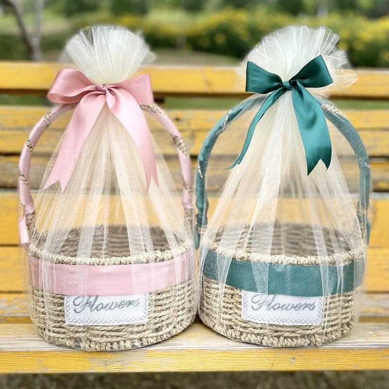 新款直销源头现货圆形草编礼品篮子喜铺手提收纳篮藤编竹篮生日伴