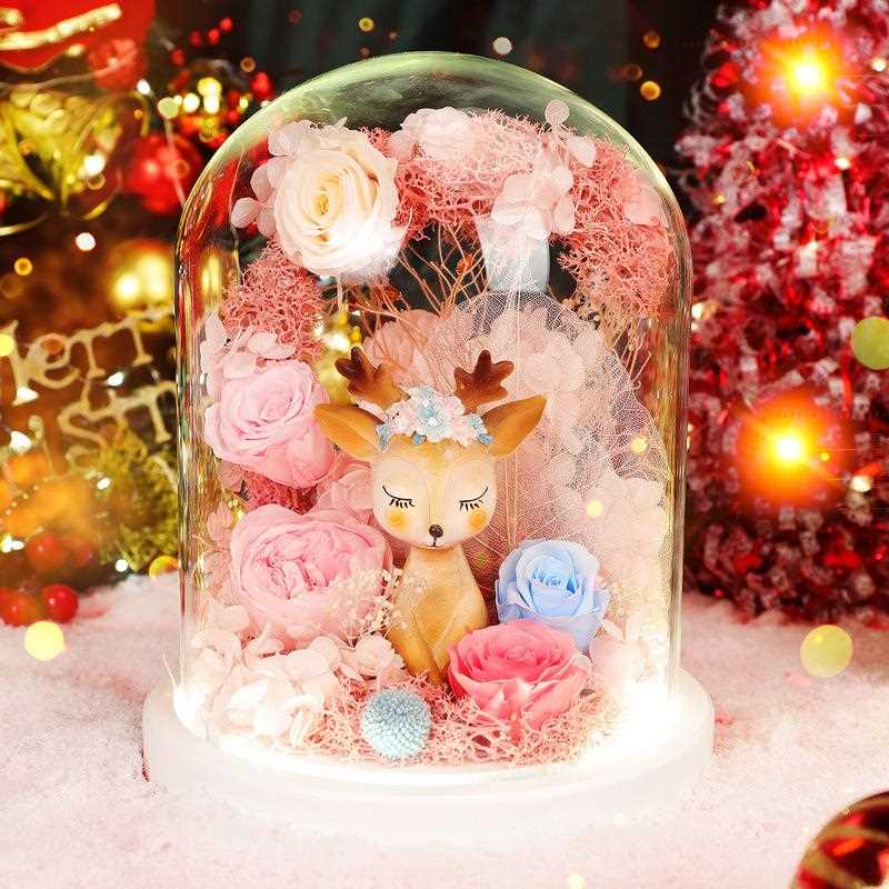 新款直销情人节礼物送女朋友生日小鹿永生花礼盒玫瑰花成品摆件永