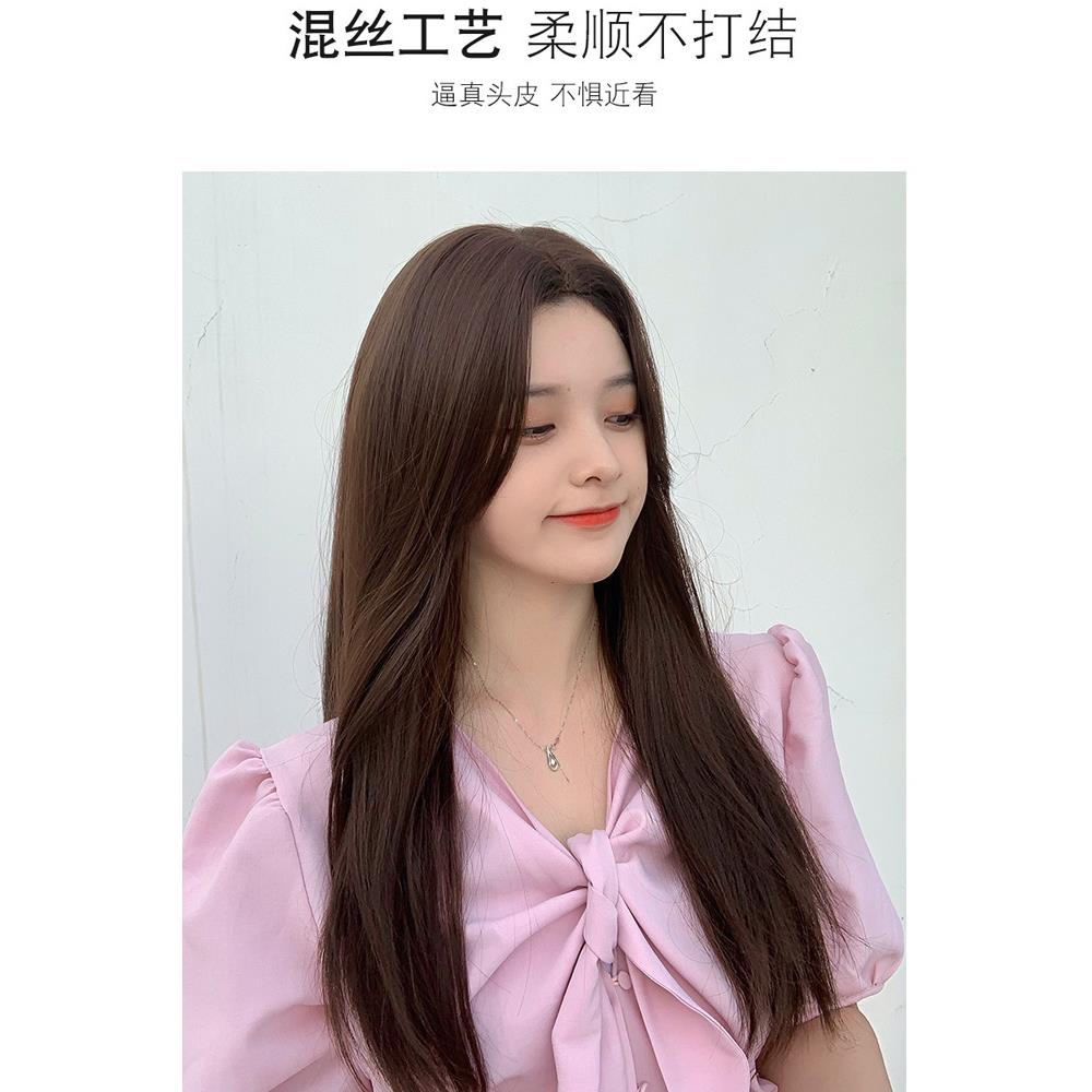 新款直销假发女长发中分刘海 前蕾丝长直发尾微卷内扣 自然全头套