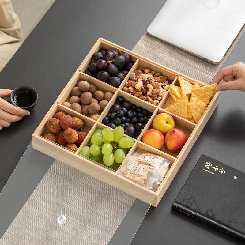 轻奢复古家用招待客户精致干果盒竹制竹色盘客厅过年零食果盘