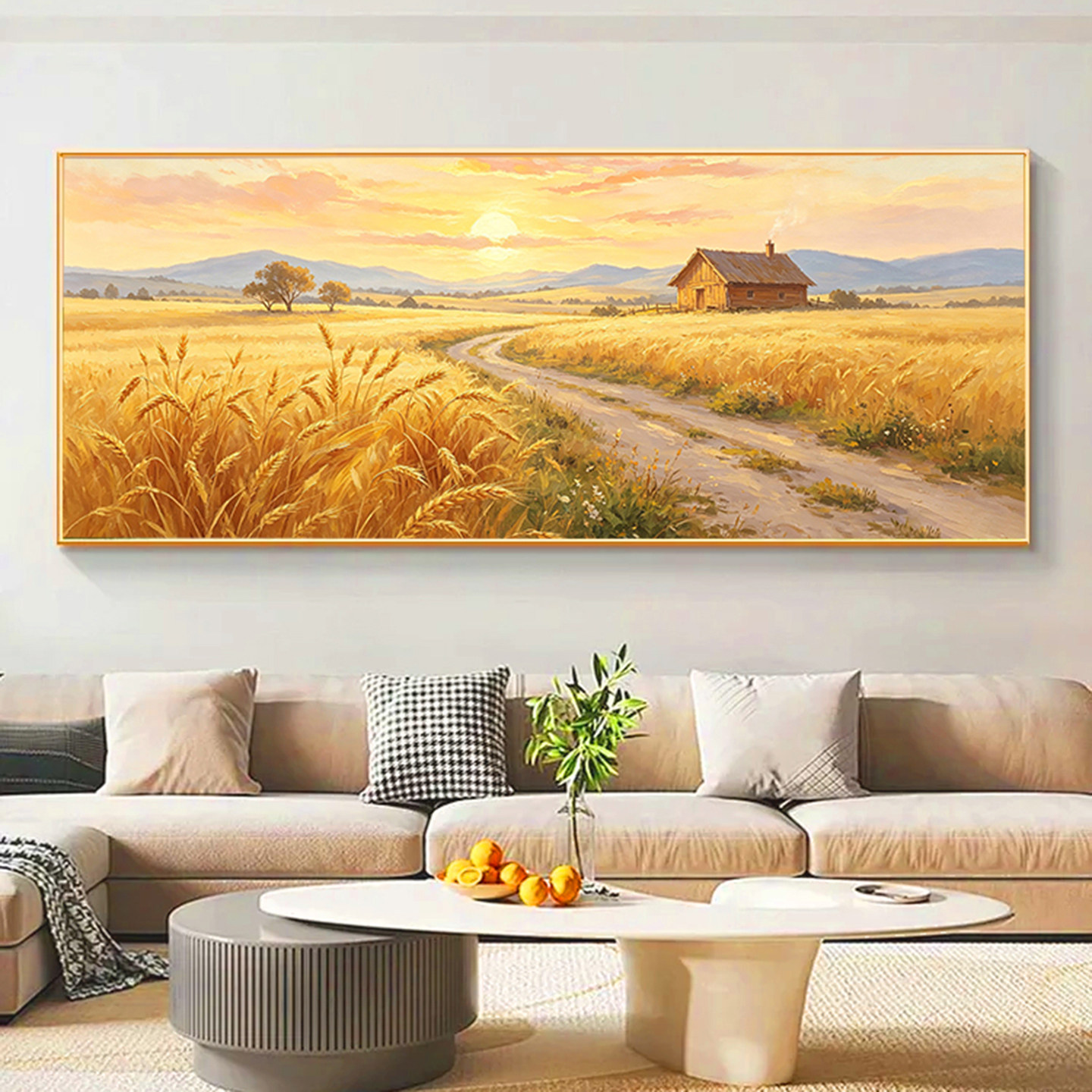 风吹麦浪金色丰收图客厅装饰画沙发背景墙大白墙挂画田园风治愈画