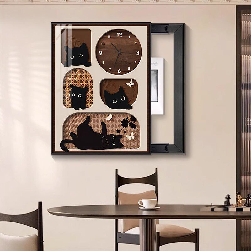 复古带钟表电表箱装饰画时钟挂画