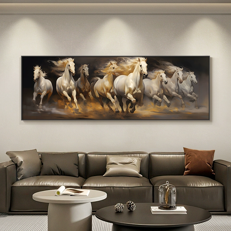 八骏图客厅装饰画马到成功沙发背景墙挂画茶室卧室床头办公室壁画,家居饰品,现代装饰画,淘宝优惠券,粉丝福利购,淘宝优惠卷
