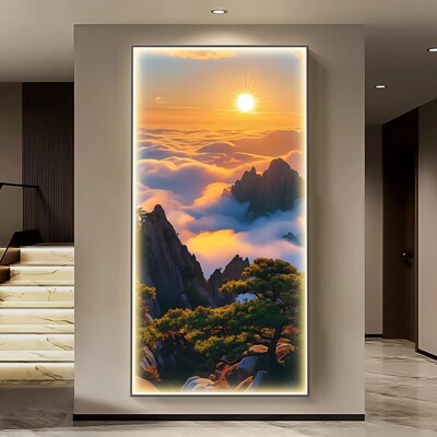 旭日东升LED灯画入户玄关装饰画正对门走廊过道挂画客厅风景壁画
