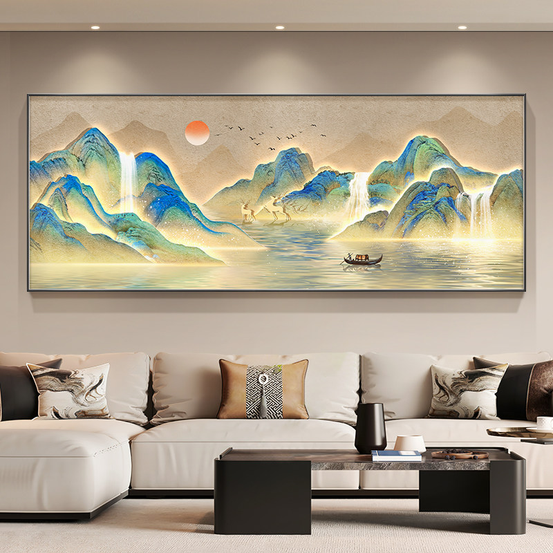 千里江山图客厅装饰画现代轻奢沙发背景墙山水画办公室卧室靠山图
