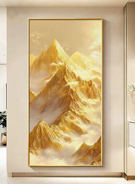 现代简约日照金山玄关装饰画轻奢款背靠金山客厅背景墙聚宝盆挂画