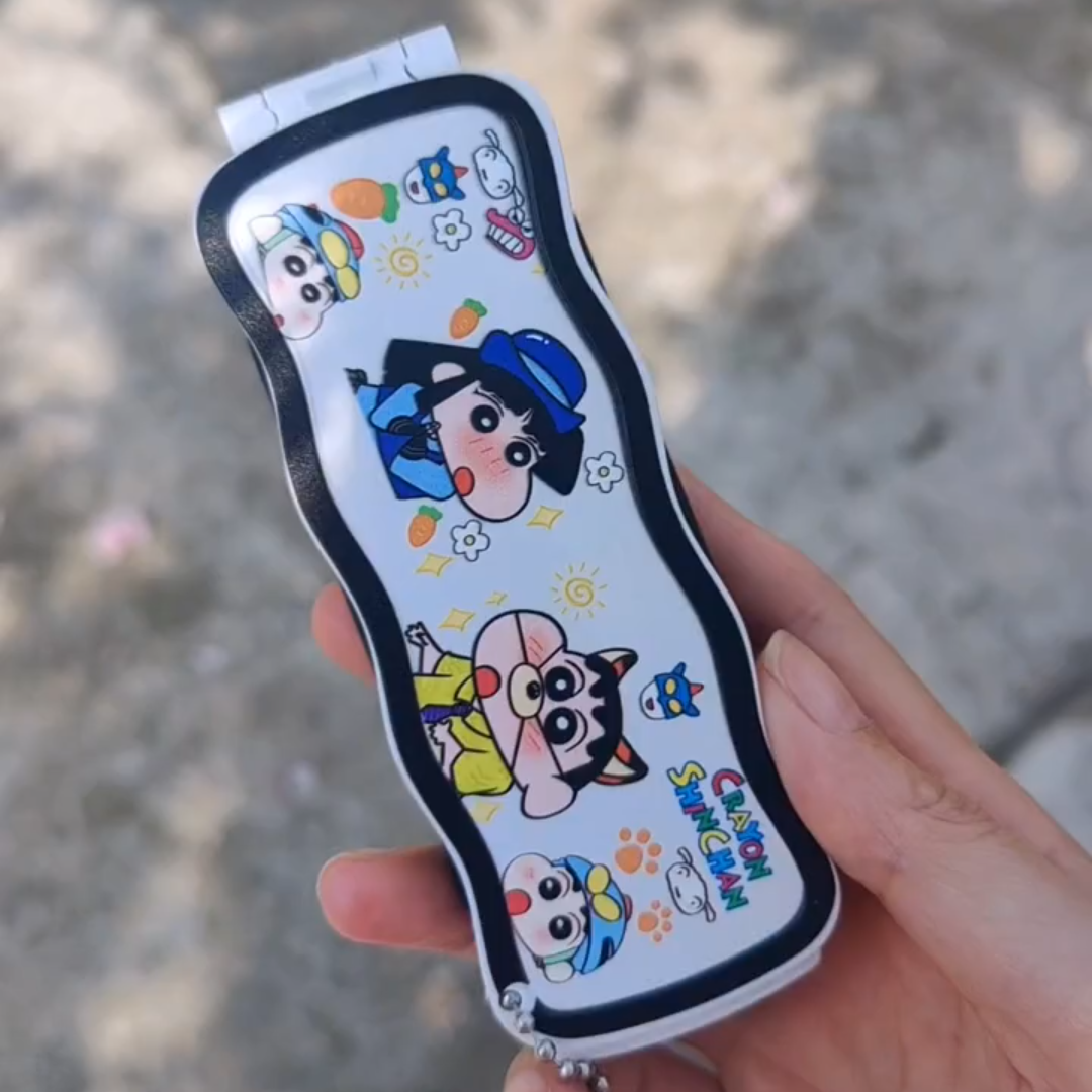 蜡笔小新随身镜便携式折叠镜化妆镜学生宿舍桌面小镜子气囊梳梳子