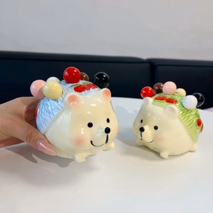 可爱刺猬陶瓷水果叉高颜值陶瓷叉子创意水果签收纳罐高档家用摆件