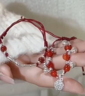复古波西米亚红水晶串珠手链
