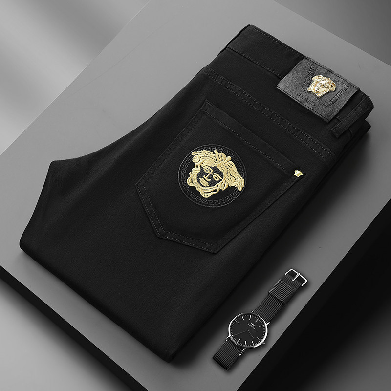 秋冬款欧货新款欧洲站轻奢加厚活性黑色长裤弹力修身小直筒裤潮牌,男装,牛仔裤,淘宝优惠券,粉丝福利购,淘宝优惠卷