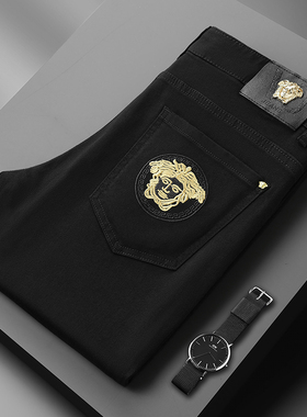 秋冬款欧货新款欧洲站轻奢加厚活性黑色长裤弹力修身小直筒裤潮牌