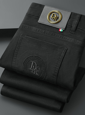 秋冬款欧货新款欧洲站轻奢加厚黑色纯棉长裤弹力修身小直筒裤潮牌