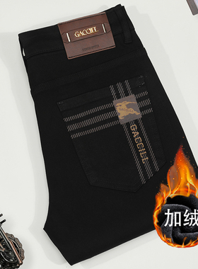 秋冬款欧货欧洲站轻奢加绒加厚黑色防褪色长裤裤弹力修身小直筒裤