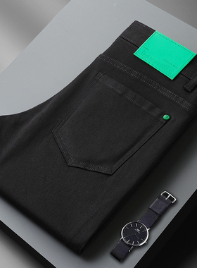 秋冬款欧货新款欧洲站轻奢加厚黑色防褪色长裤弹力修身小直筒裤潮