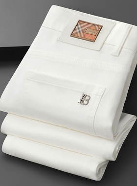 秋冬爆款欧货欧洲站白色九分牛仔裤男加厚三防弹力修身小直筒潮牌