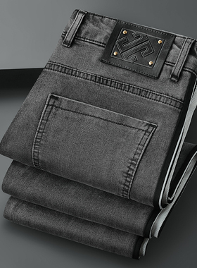 秋冬款欧货新款欧洲站轻奢加厚灰色织带长裤弹力修身小直筒裤潮牌