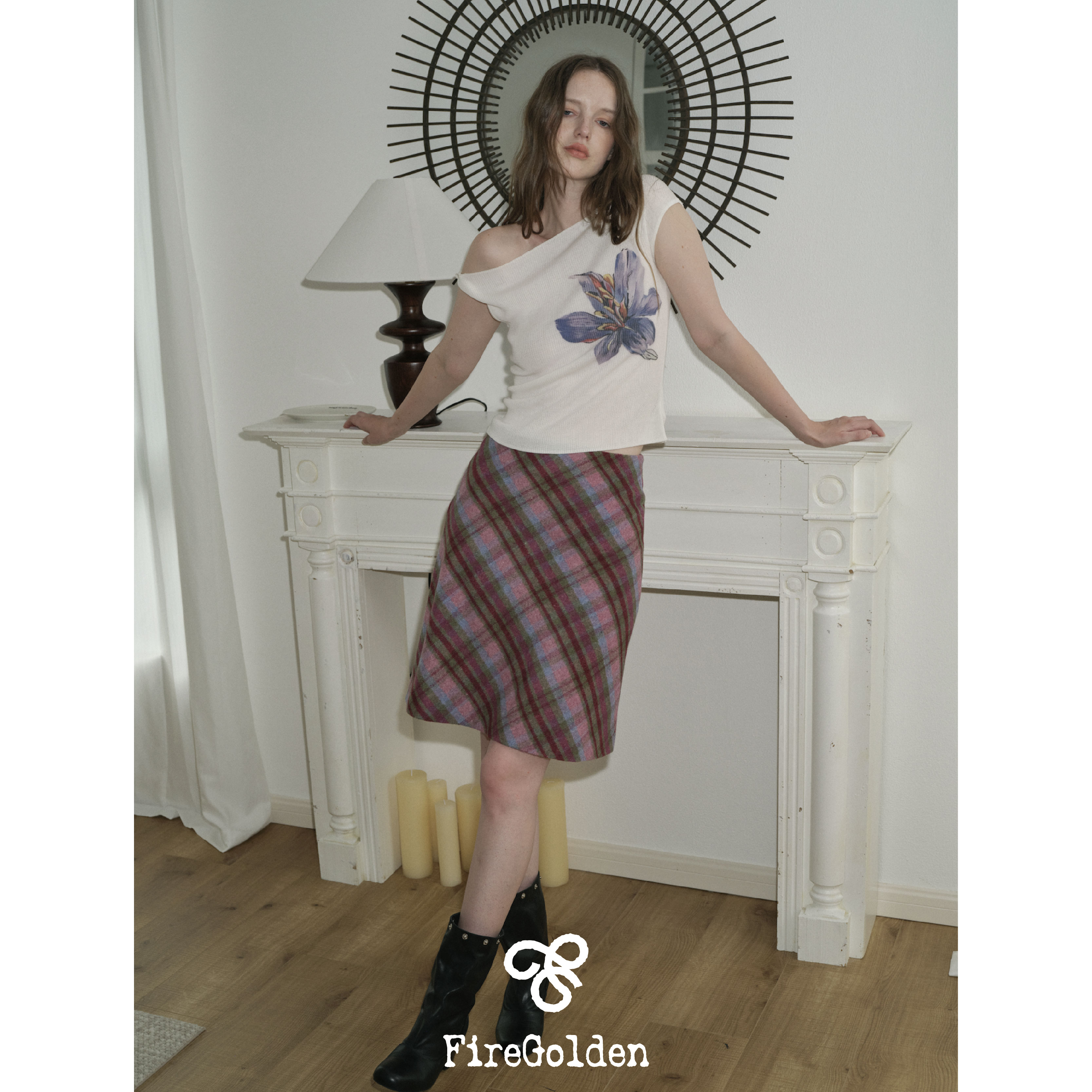 FireGolden炉2025秋冬紫色格子含羊毛A字半裙显瘦百搭女